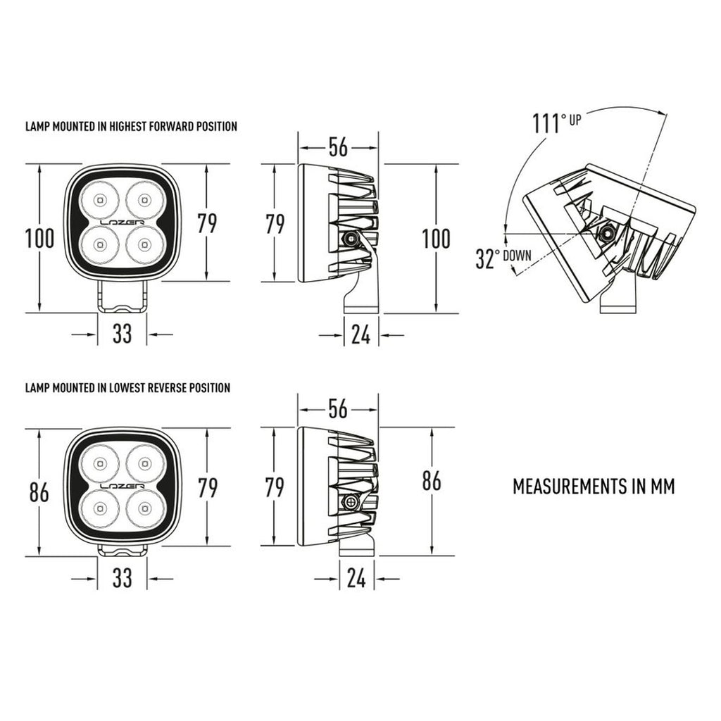 Phare LED Lazer Utility-25 noir – Ford Ranger – vue 2