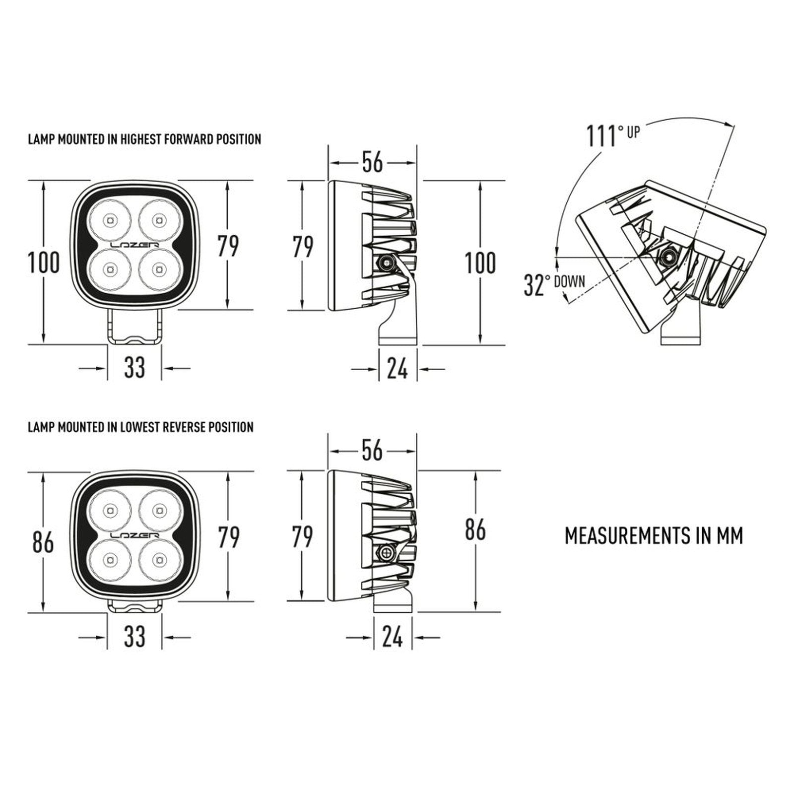 Phare LED Lazer Utility-25 noir – Ford Ranger – vue 2