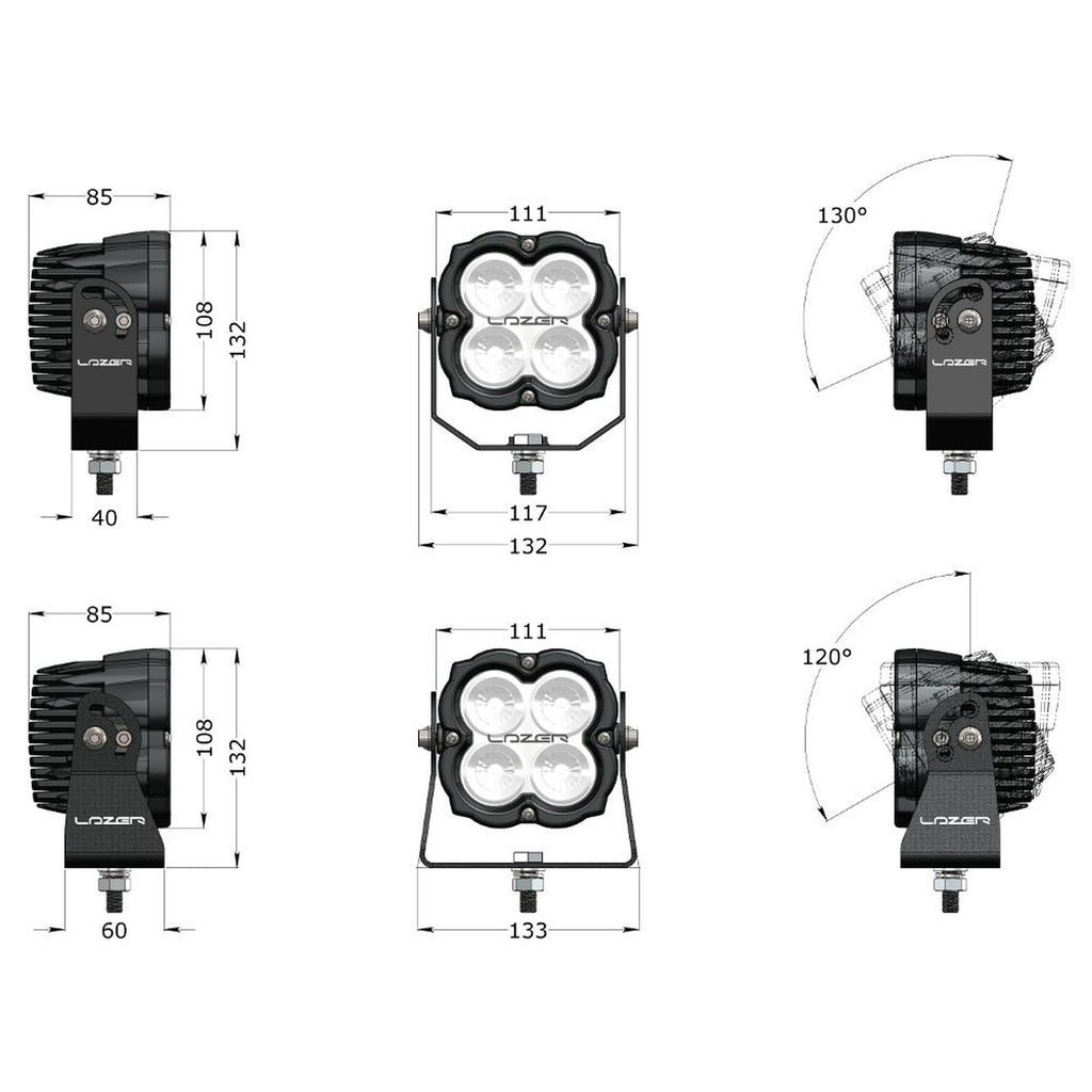 Phare LED LAZER Utility-45 Gen2 noir fixation slim 4560 Lm – Ford Ranger – vue 3