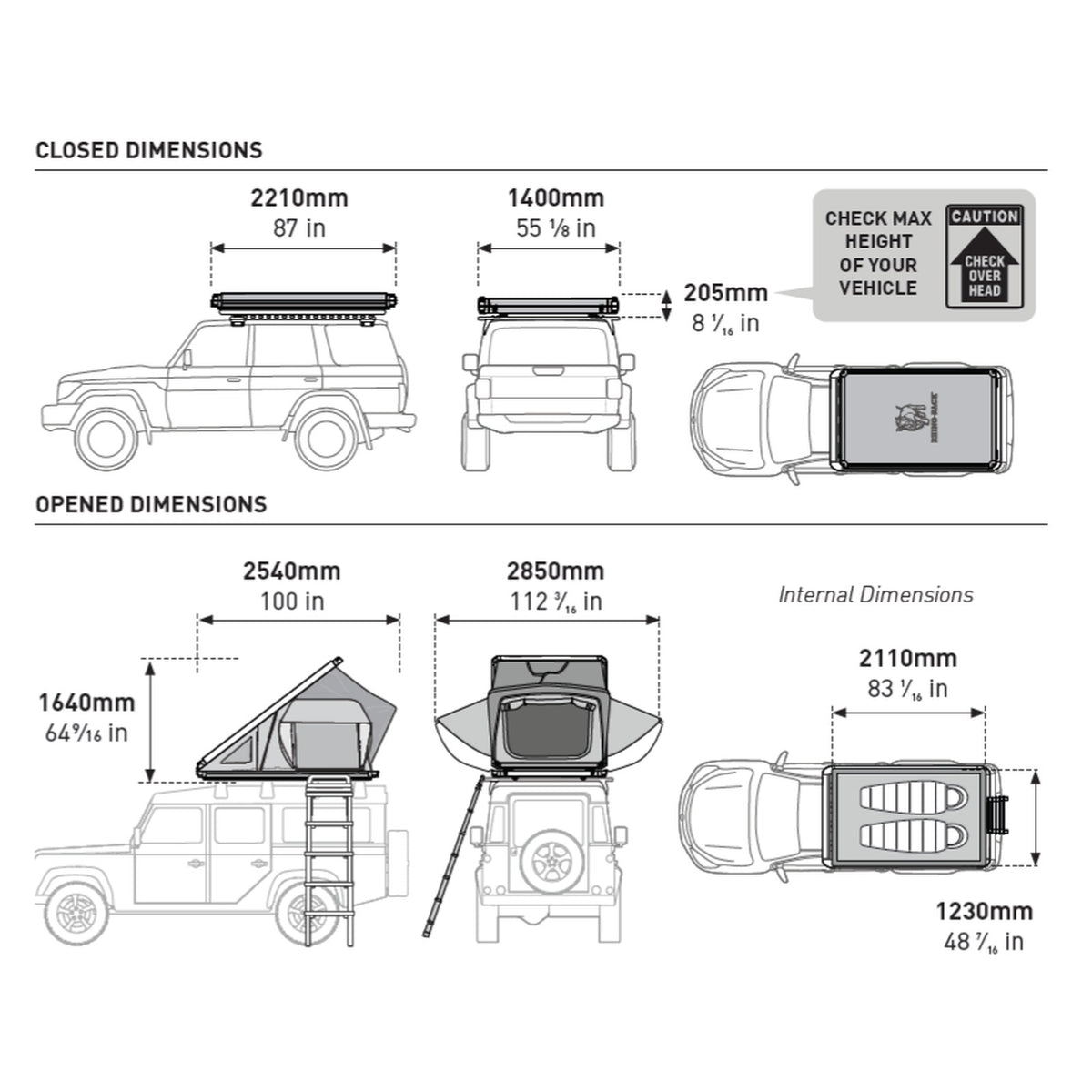 Tente de toit rigide aluminium Rhino-Rack Low Profile 2 places – voiture, SUV & 4x4 – vue 9